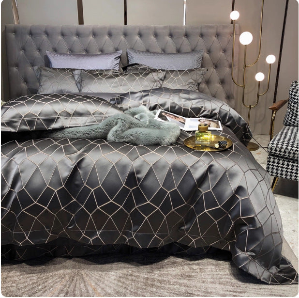 Luxury Satin Jacquard Geometric Duvet Cover and Pillowcase Bedding Set