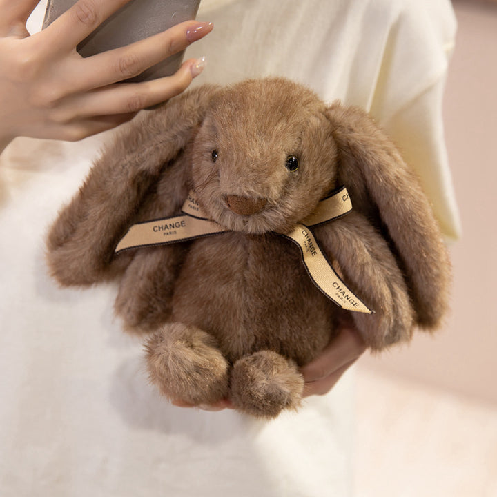 Squat Plush Bunny Cuddle Doll with Long Dropped Ears, Weighted Base & Grosgrain Ribbon Stornfield