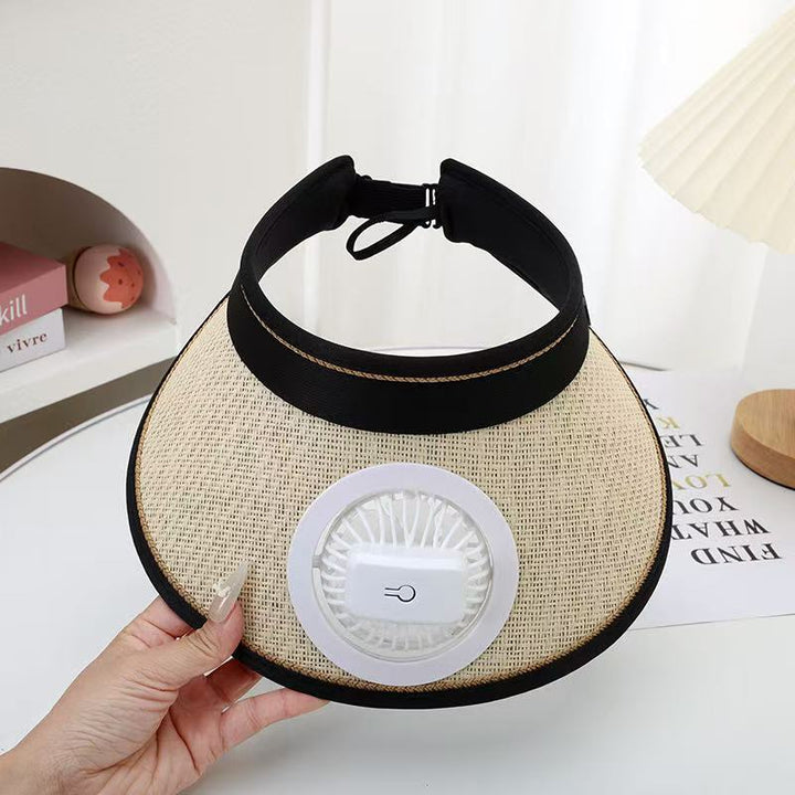 Air-cooled straw hat with detachable battery fan and elastic headband Stornfield