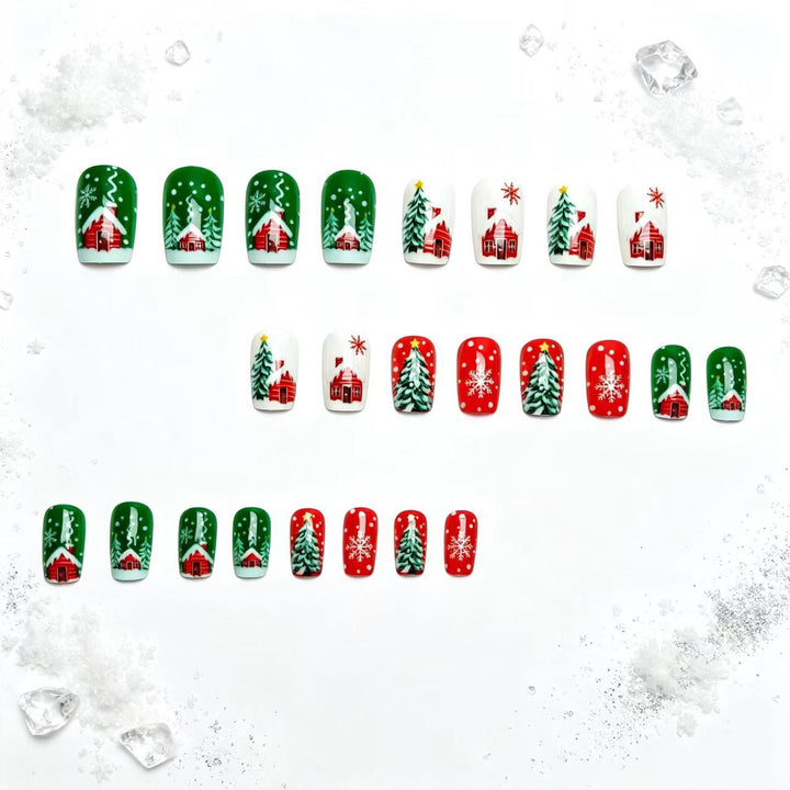 Artificial nails with winter chalet design Stornfield
