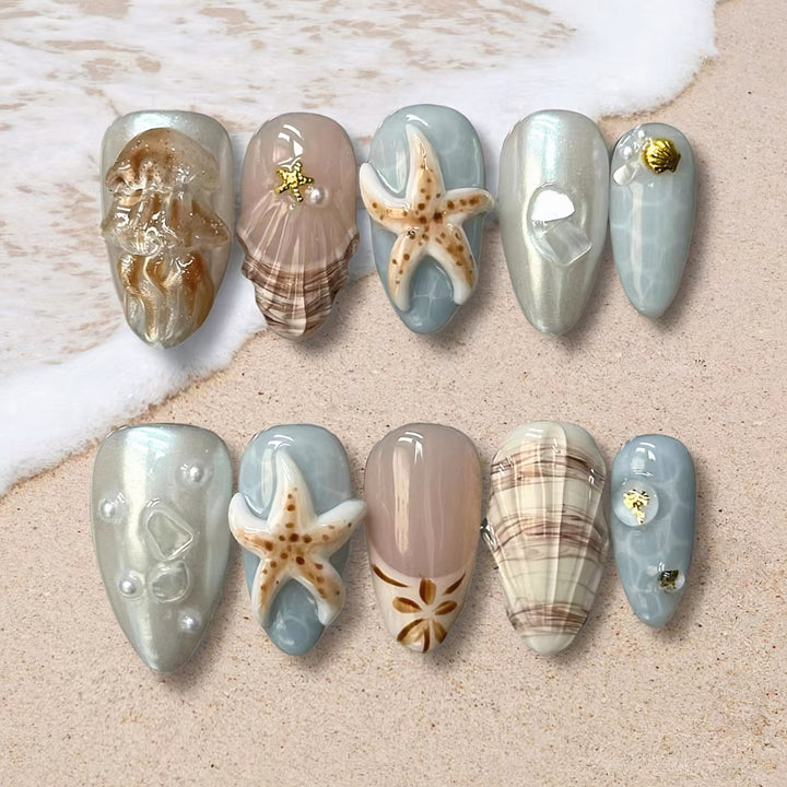 Coastal-Inspired Decorative Press-On Nail Art Set Stornfield
