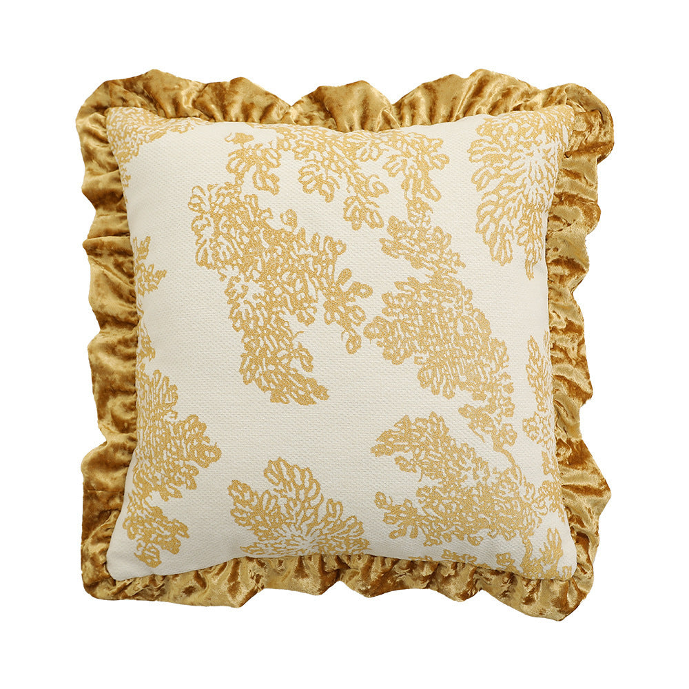 Hand-tufted square decorative cushion cover with floral chenille appliqué