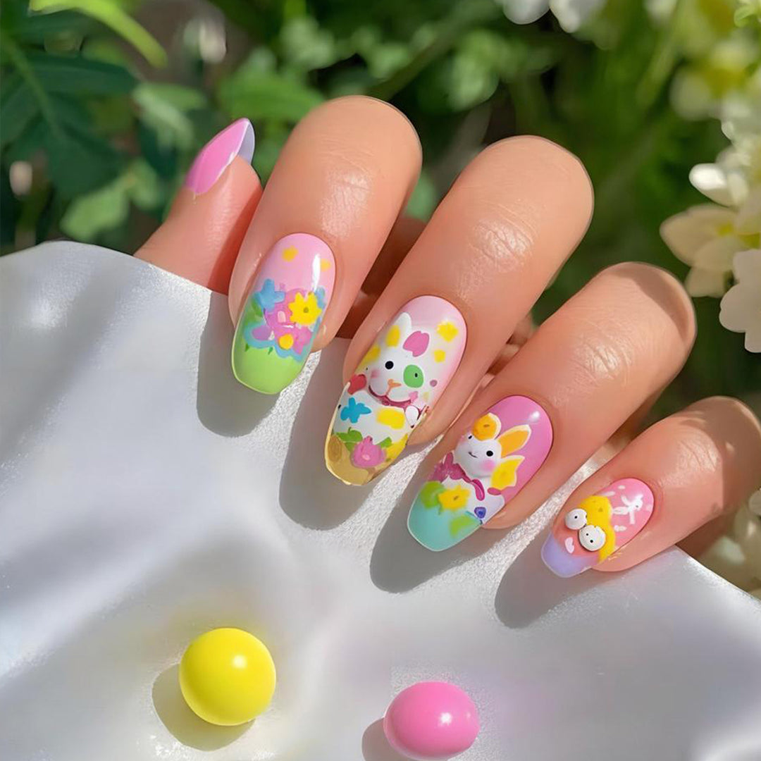 Artistic Spring-Themed Press-On Nail Art Stornfield