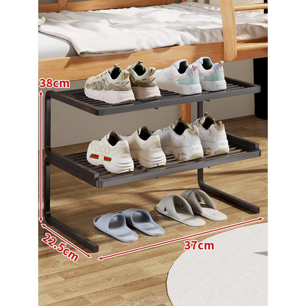 Compact Two-Level Slatted Under-Bed Shoe Organizer Rack