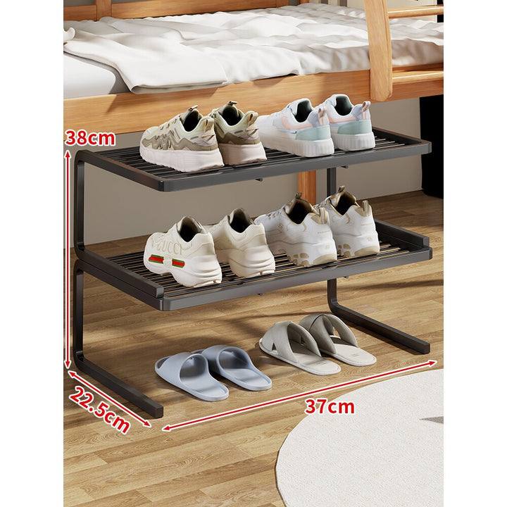 Compact Two-Level Slatted Under-Bed Shoe Organizer Rack