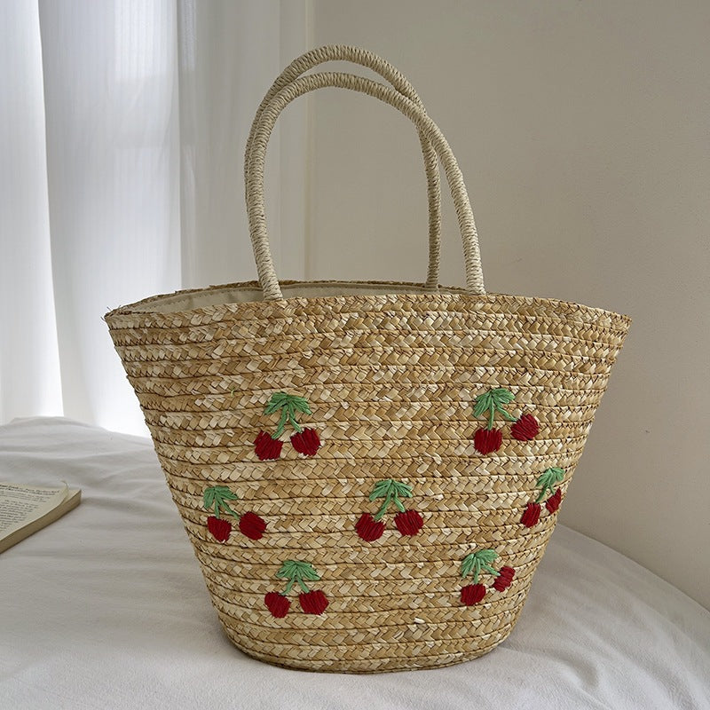 Handmade straw bag with colorful lemon motif Stornfield