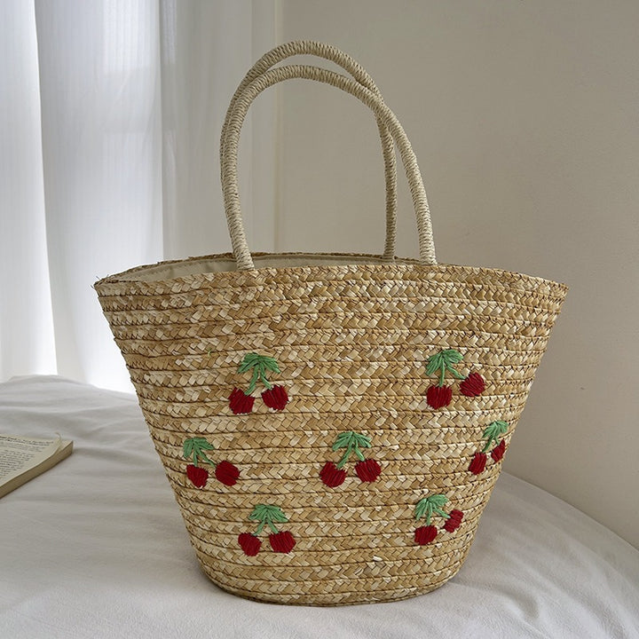 Handmade straw bag with colorful lemon motif Stornfield