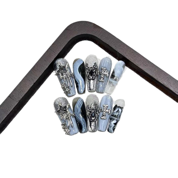 Glamorous Press-On Nail Art Set with Decorative Metallic Elements Stornfield