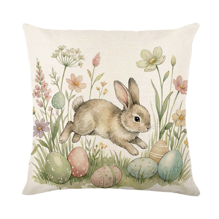 Easter Blossom Linen Throw Pillow Cover with Watercolor Eggs