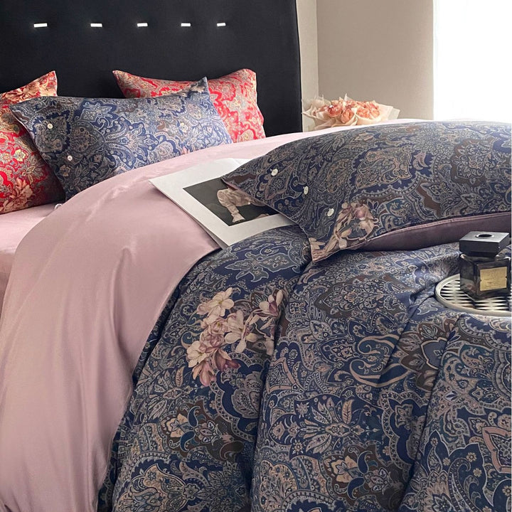 Luxury Reversible Paisley Cotton Sateen Duvet Cover Set