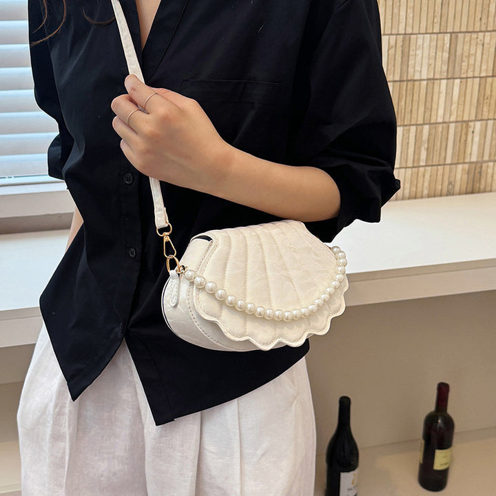 Pearl-Appliquéd Shell Design Crossbody Bag