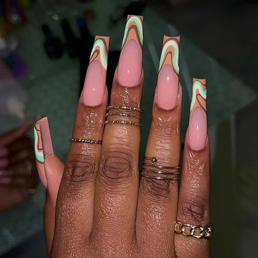 Artful acrylic nails with elegant wave design Stornfield