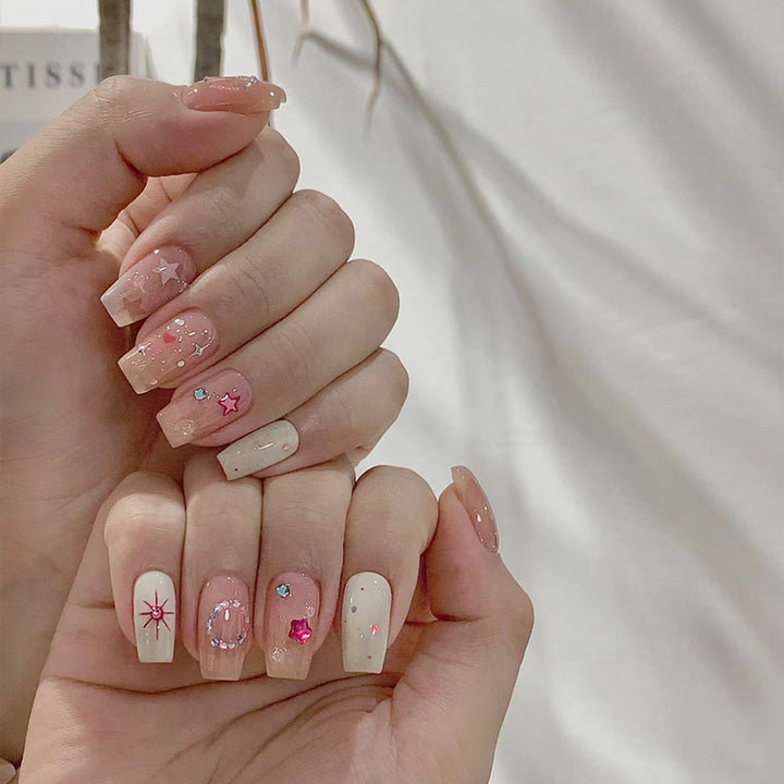 Artistic Press-On Nail Set with Celestial Design Stornfield 1789389432