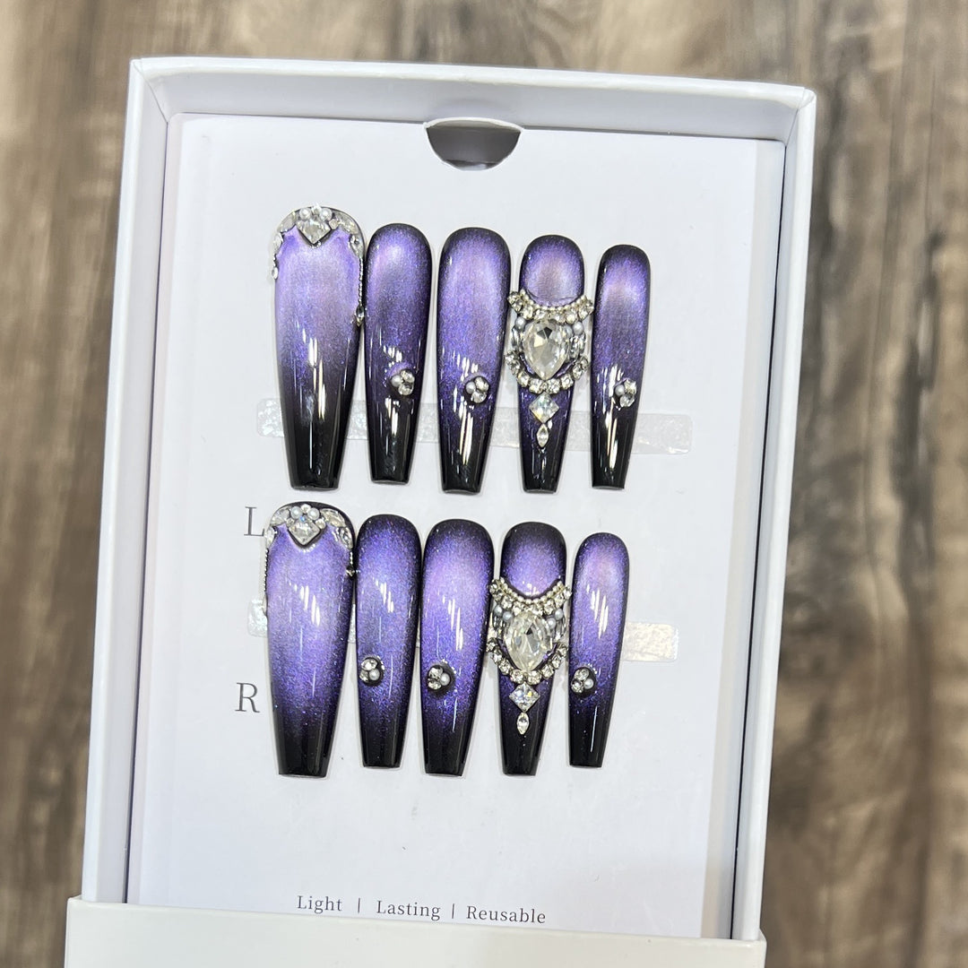 Decorative Press-On Nail Art Set with Gemstone Accents Stornfield
