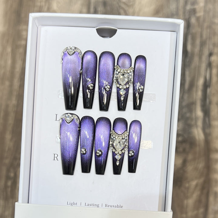 Decorative Press-On Nail Art Set with Gemstone Accents Stornfield
