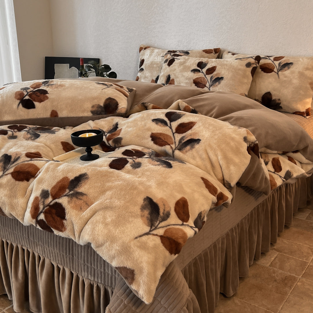 Plush Floral Flocked Reversible Duvet Comforter Set