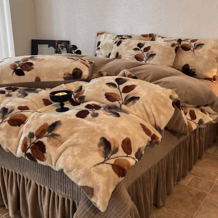 Plush Floral Flocked Reversible Duvet Comforter Set