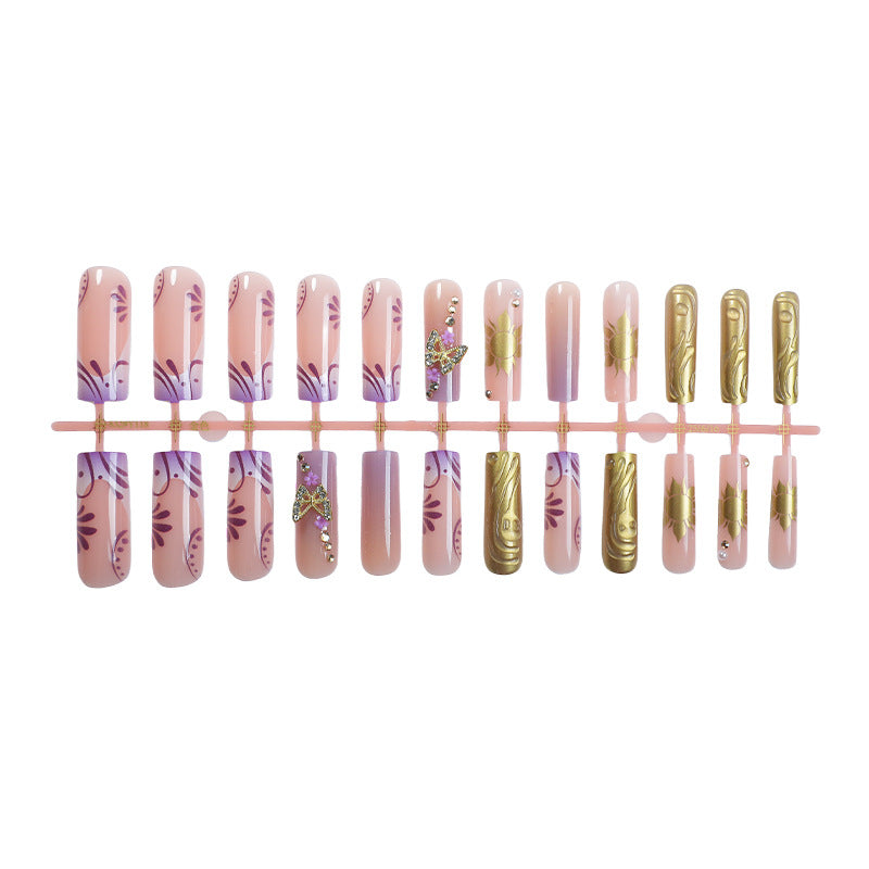 Artistic Nail Art Set with Elegant Floral and Gemstone Accents Stornfield
