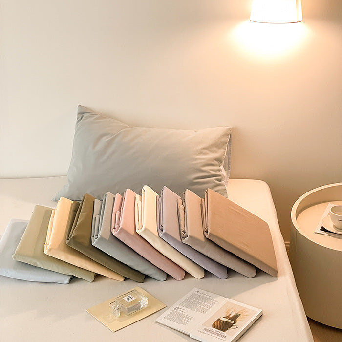 Smooth cotton percale bed sheet set with extra overhang and reversible pillowcases