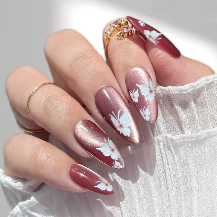 Premium Artistic Press-On Nails Set with Floral Accents Stornfield