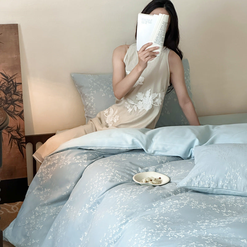 Lightweight Cotton-Sateen Botanical Duvet Cover Set with Hidden Zipper and Matching Pillow Shams