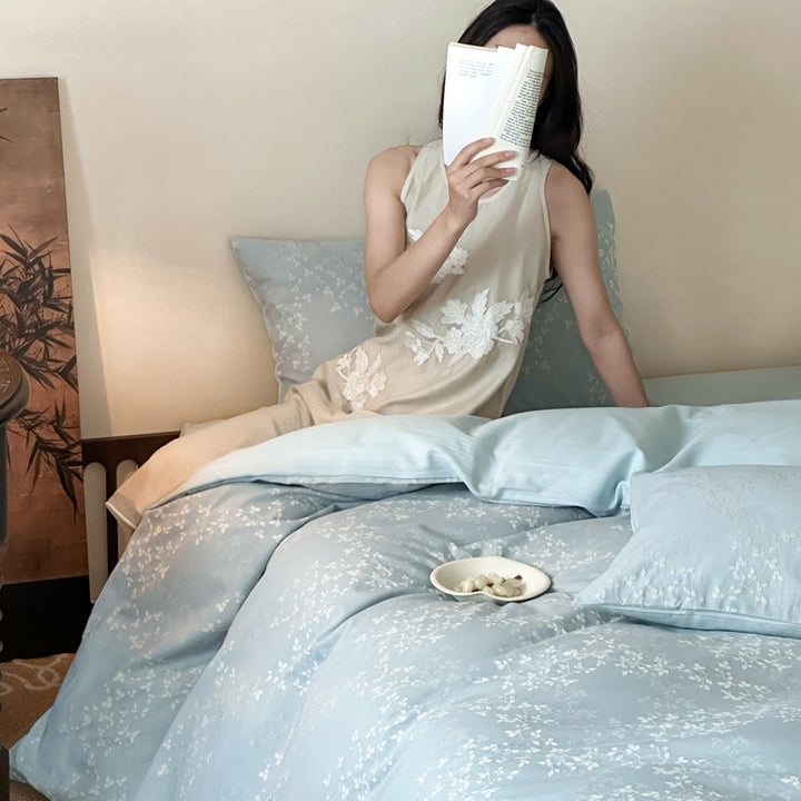 Lightweight Cotton-Sateen Botanical Duvet Cover Set with Hidden Zipper and Matching Pillow Shams