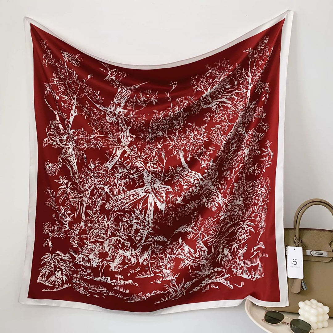 Women's silk scarf in elegant botanical design Stornfield