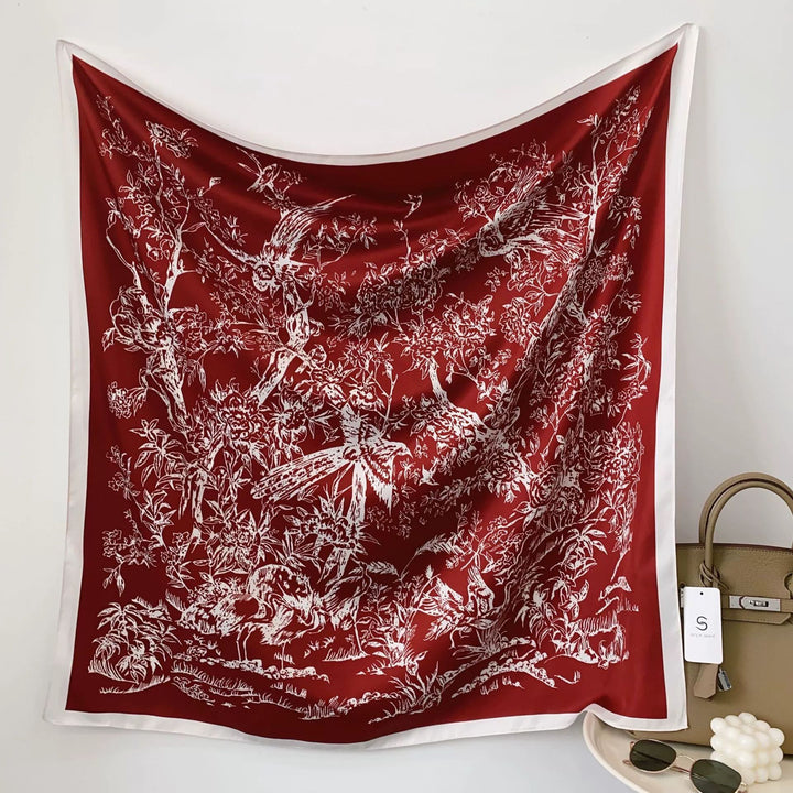 Women's silk scarf in elegant botanical design Stornfield