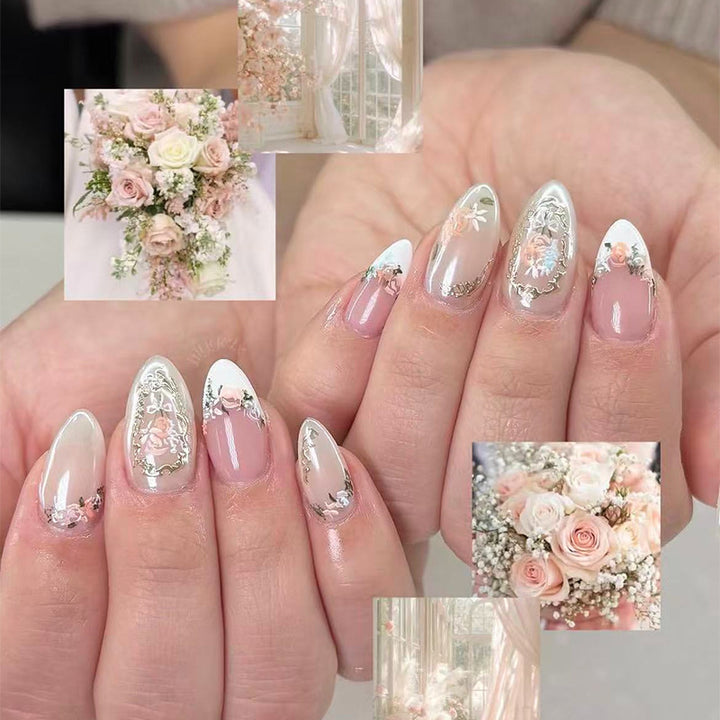 Creative nail art set with floral and glittering decorations Stornfield