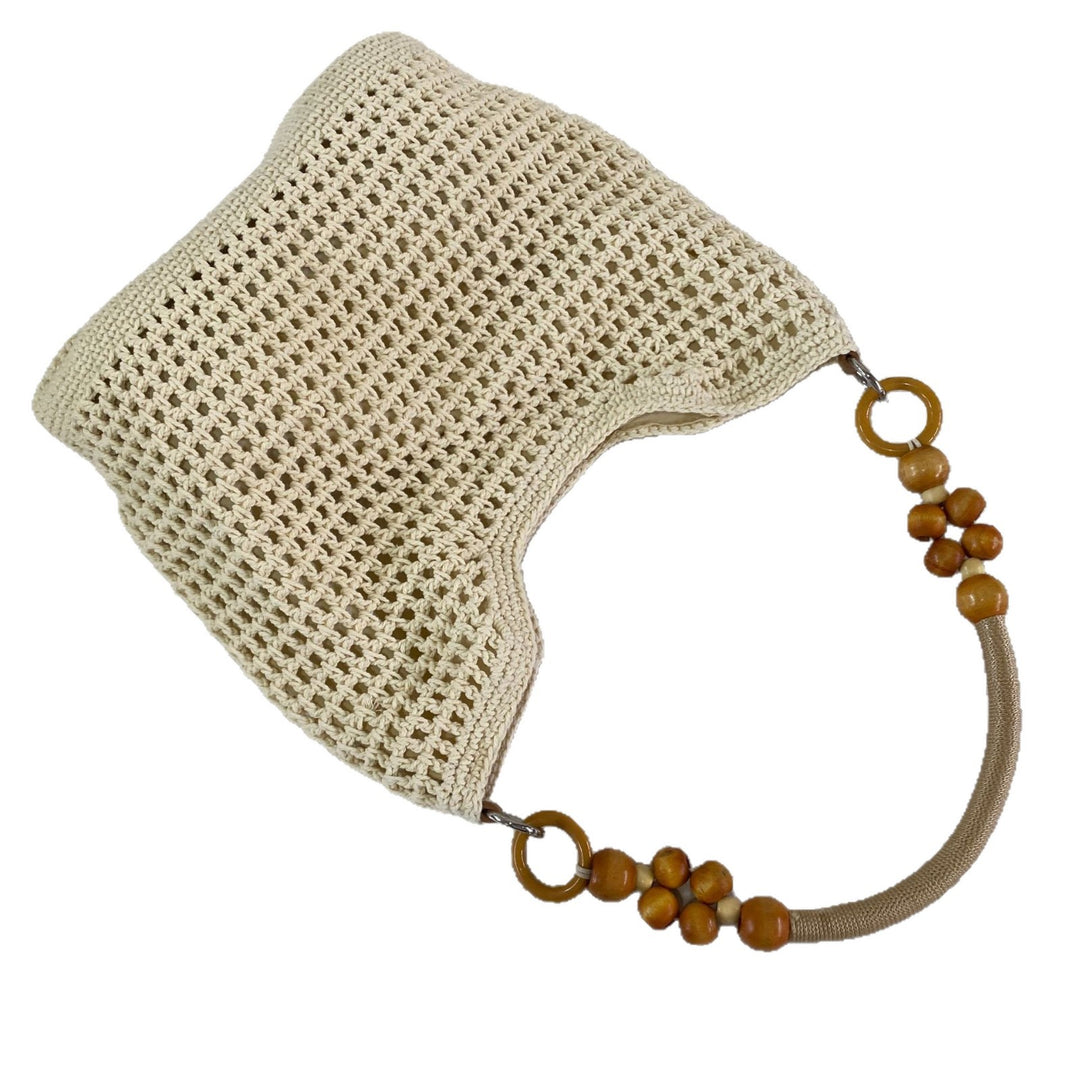 Hand-knotted tote bag with decorative wooden handle Stornfield