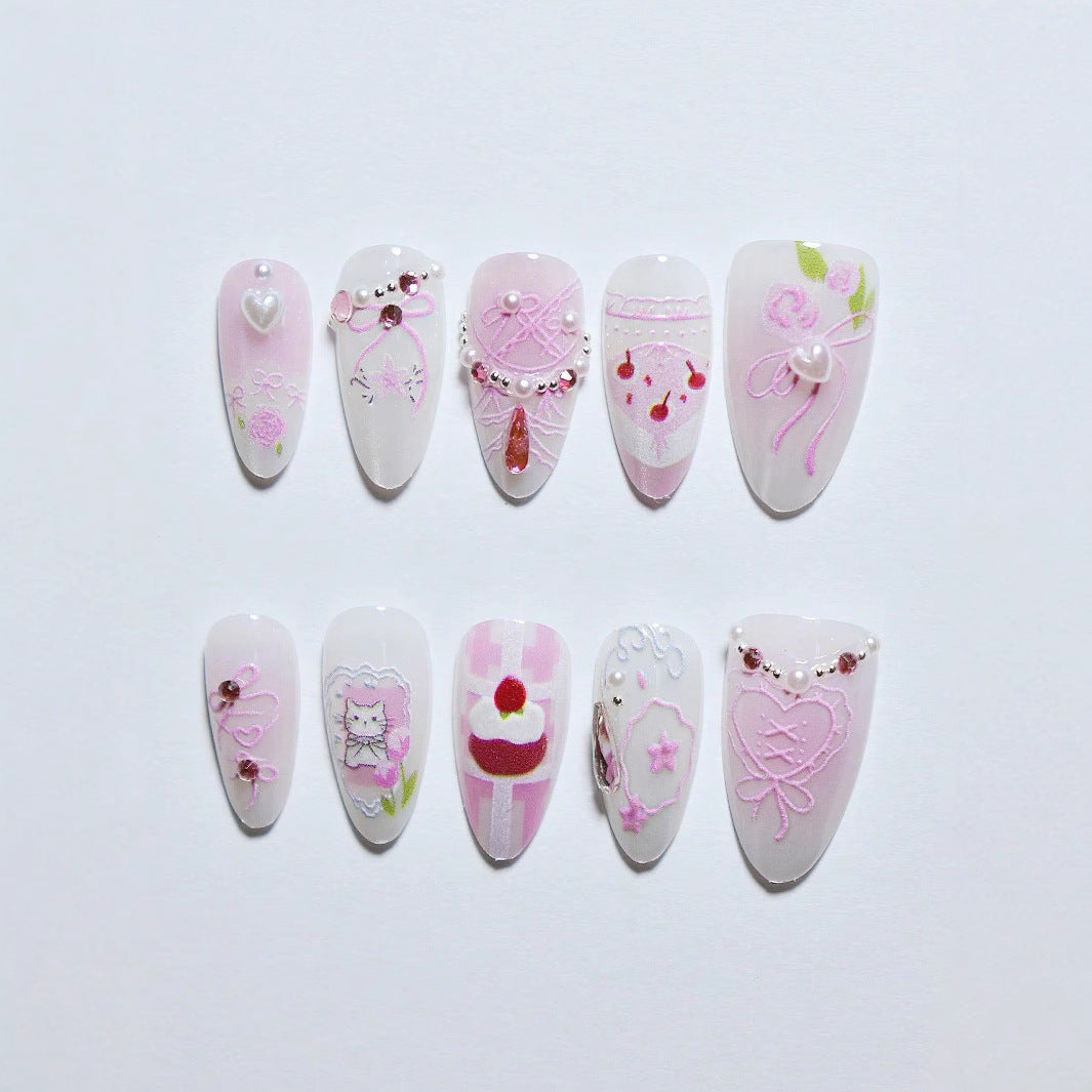 Artistic Heart-Embellished Press-On Nail Set Stornfield
