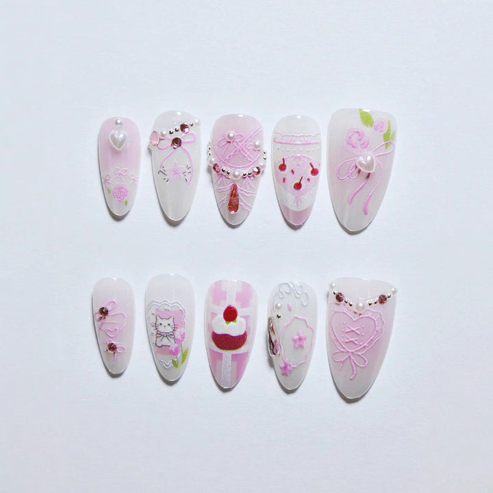 Artistic Heart-Embellished Press-On Nail Set Stornfield