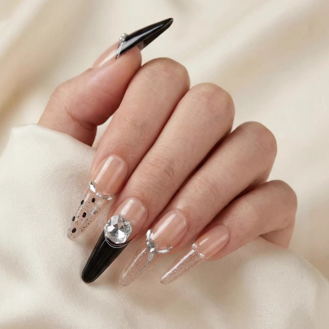 Artistic Rhinestone-Embellished Stiletto Press-On Nail Art Stornfield