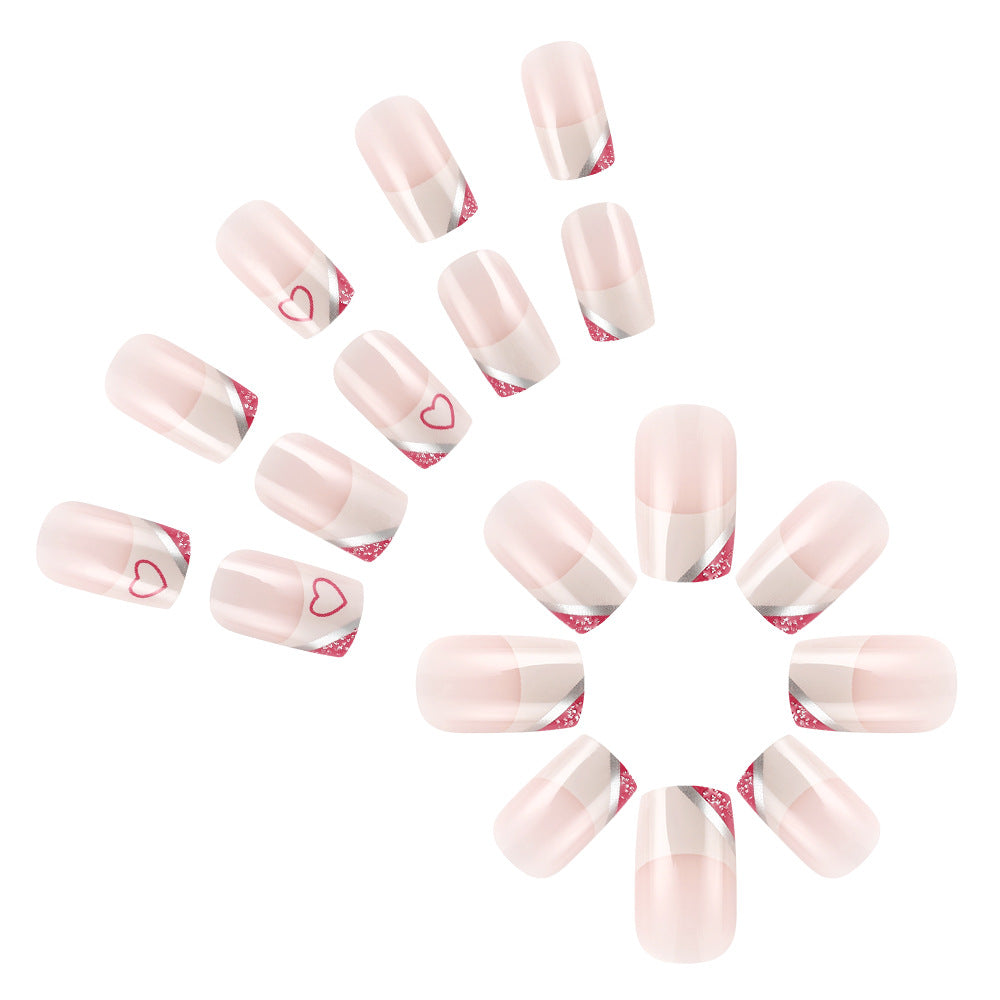 Elegant Heart-Embellished Press-On Nail Set Stornfield