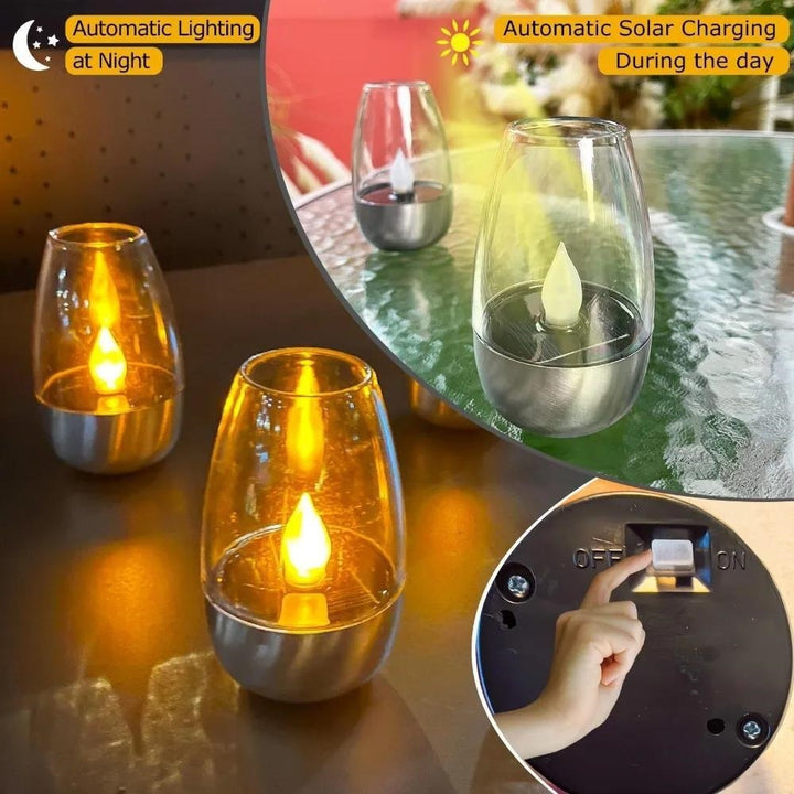LED Flameless Glass Votive Lantern Pair With Realistic Flicker Flame And Metal Base Stornfield