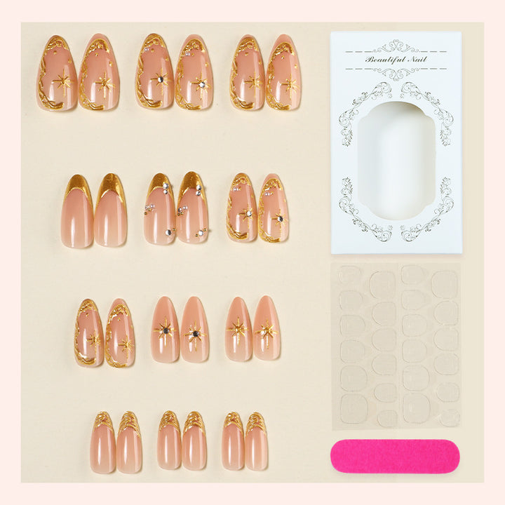 Decorative Press-On Nail Art Set with Gold Accents Stornfield