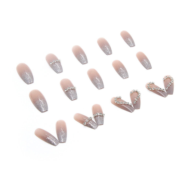 Artificial Nail Set with Sparkling Heart Designs and Glitter Accents Stornfield
