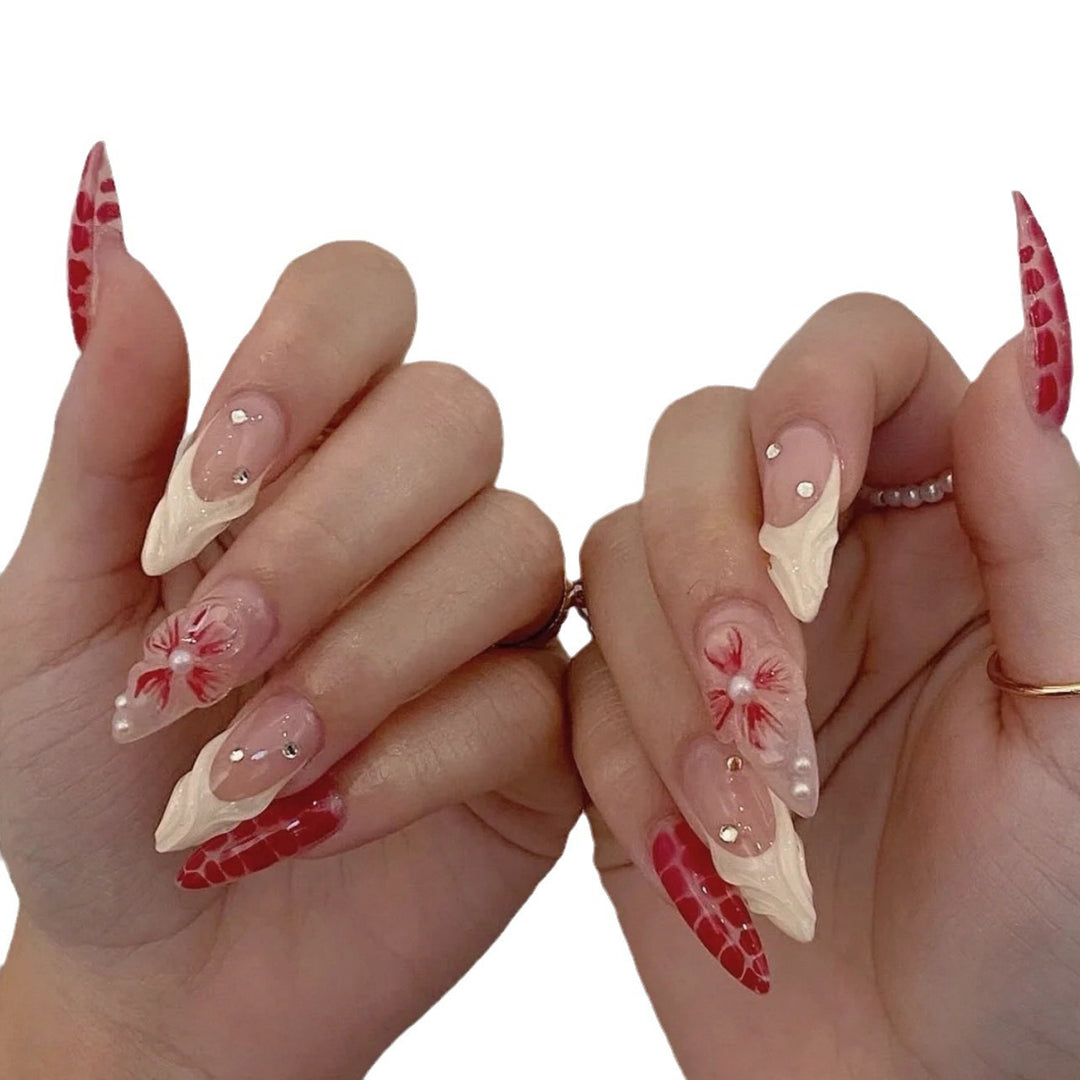 Artistic Floral and Texture Stiletto Nail Extensions Stornfield