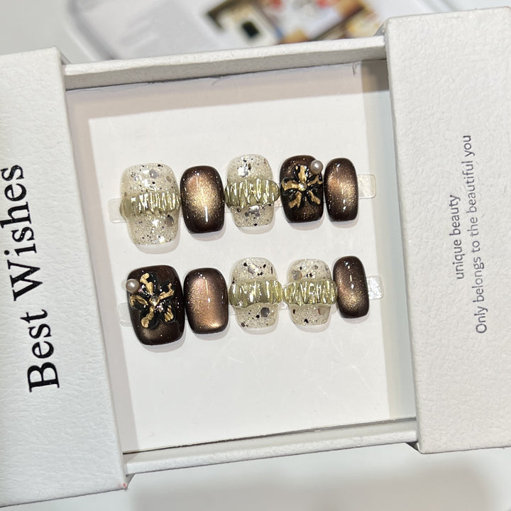 Decorative Press-On Nail Art Set with Chic Textured Accents Stornfield