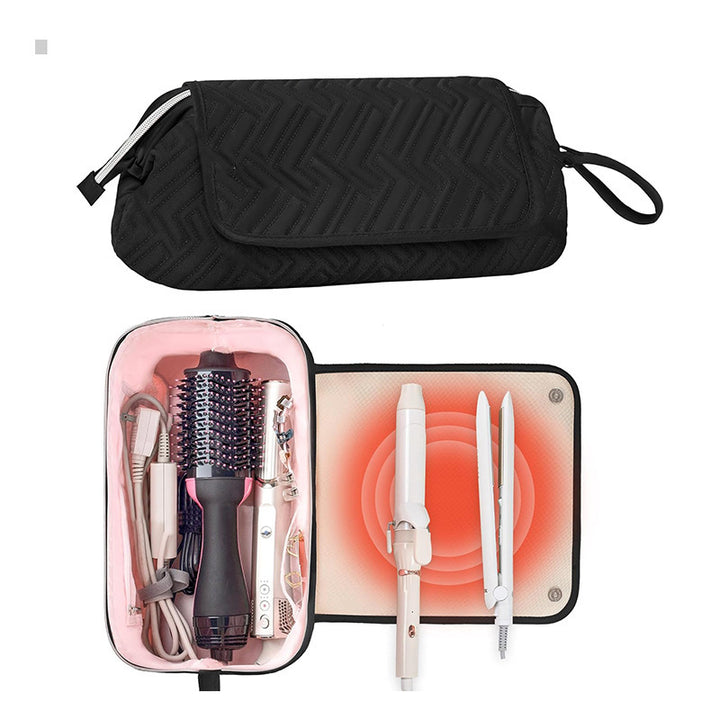 Cosmetic organizer bag with pre-made space for styling tools Stornfield