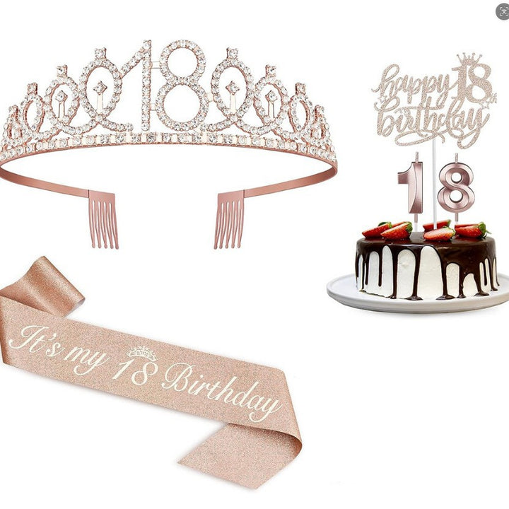 Ladies Glittering 18th Birthday Crown with Festive Sash Stornfield