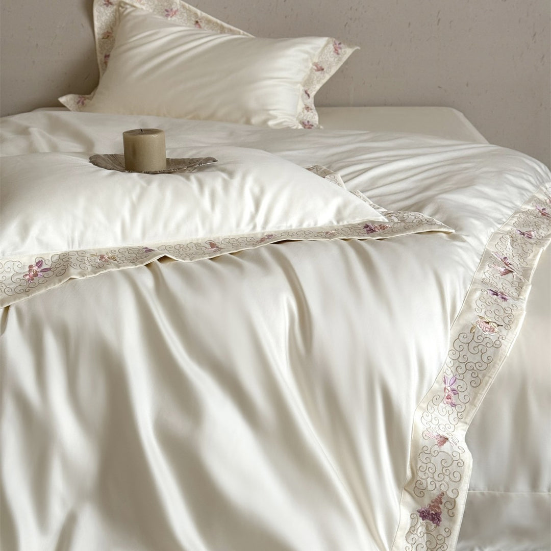 Silky Sateen Embroidered Duvet Cover Set
