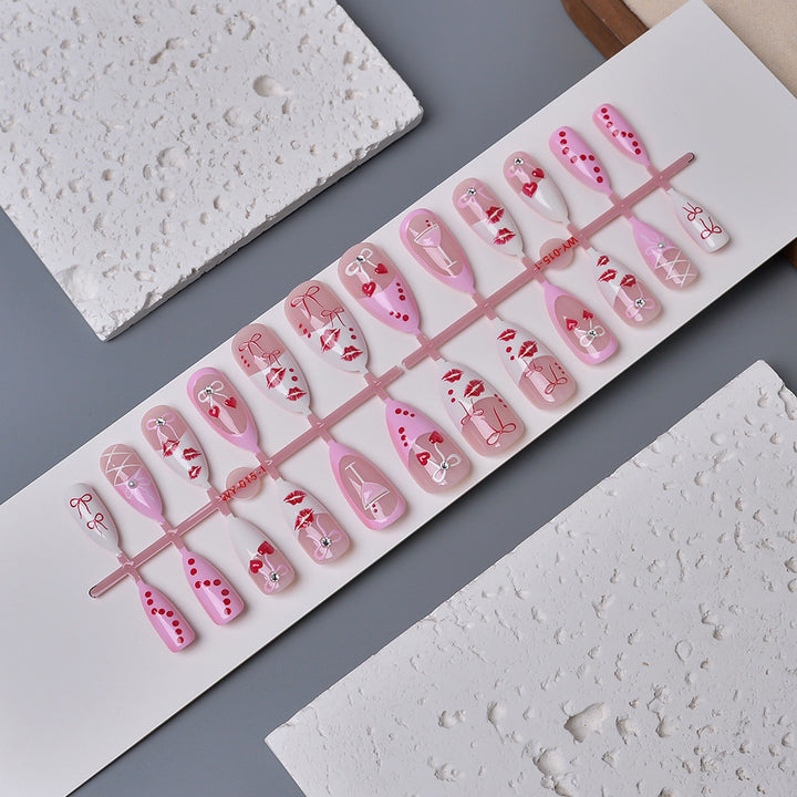 Romantic Kiss-Themed Press-On Nail Set Stornfield