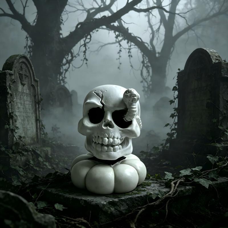 Decorative grave stone figure with ghost Stornfield