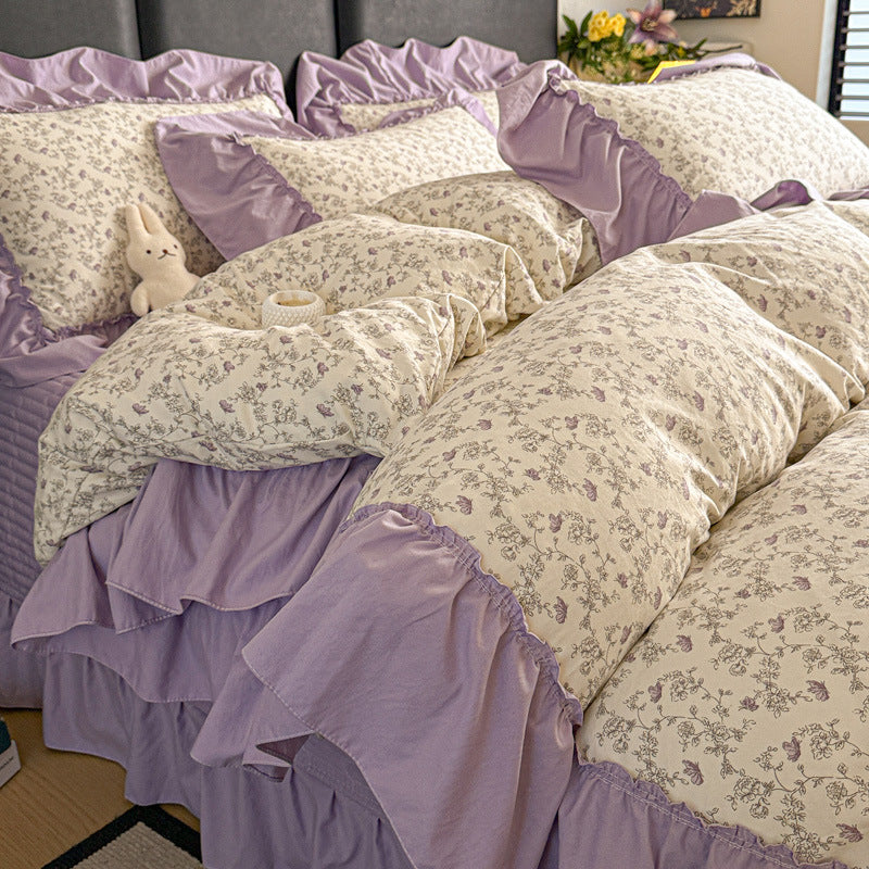 Vintage Floral Ruffled Duvet Cover Set