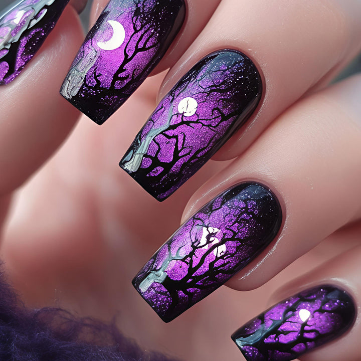 Artificial nails with Mystical Moon and Tree Design Stornfield