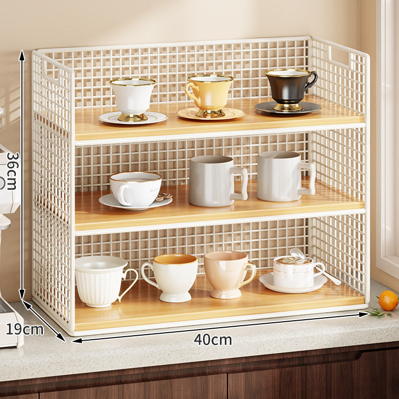 Double-Tier Metal Grid Countertop Organizer Shelf for Cups and Kitchenware