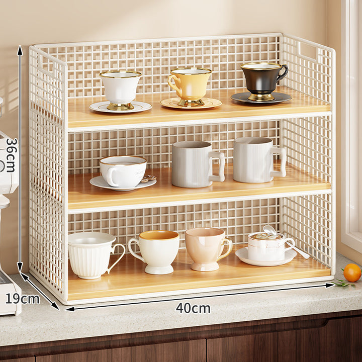 Double-Tier Metal Grid Countertop Organizer Shelf for Cups and Kitchenware
