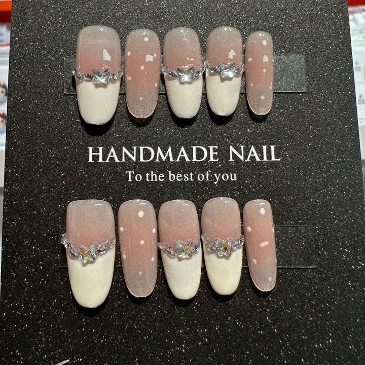 Handmade Elegant Press-On Nail Set with Gem Accents