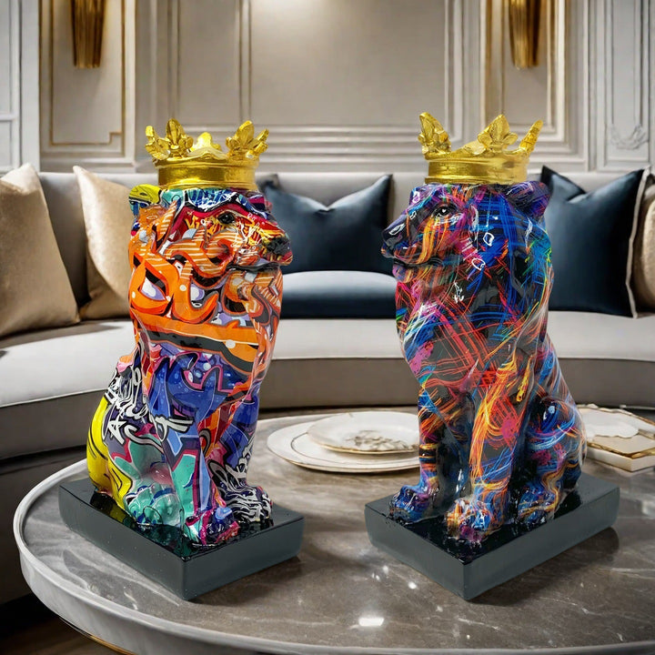Colorful Lion Sculpture with Crown Stornfield